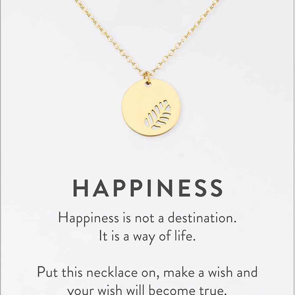 Stainless steel necklace with pendant and HAPPINESS card, 20” adjustable length,